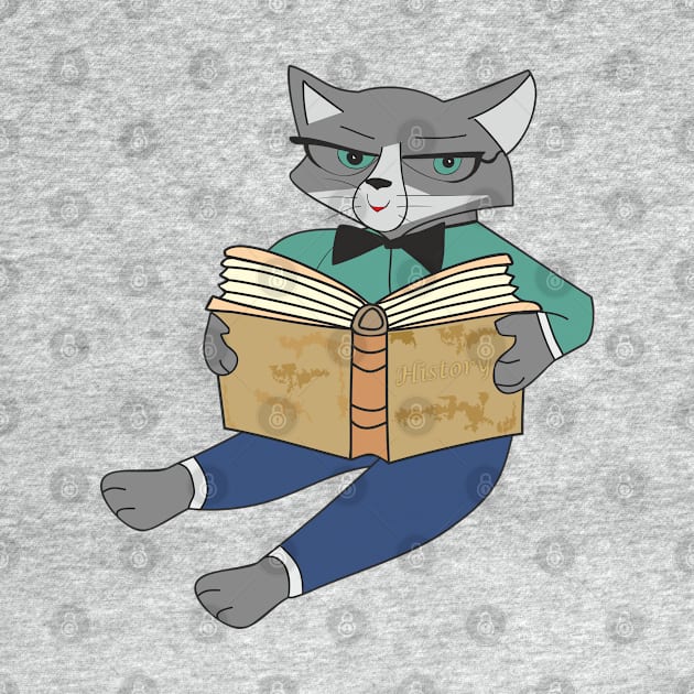 Cat reading a history book by Alekvik